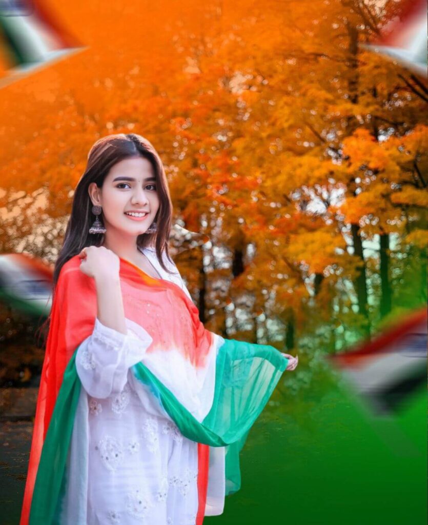 independence day girl with flag editing background