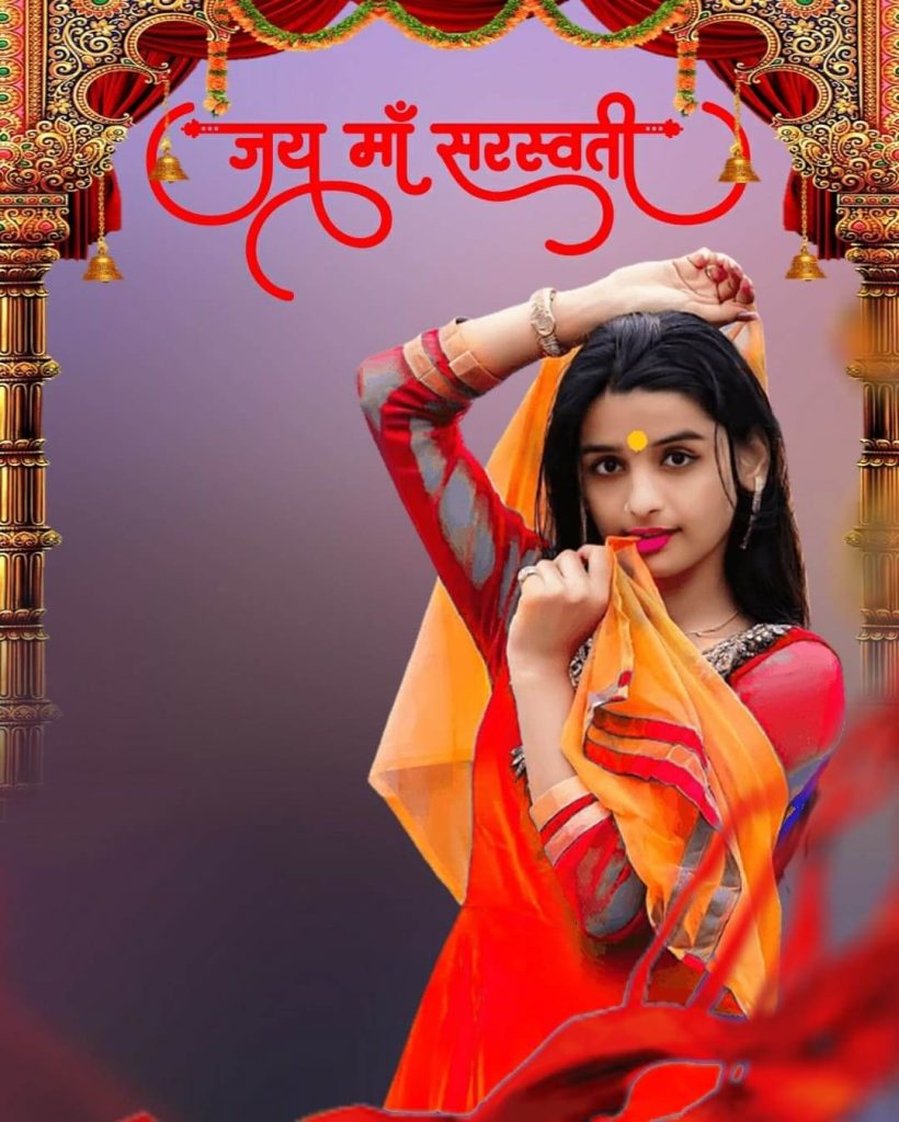 Beautiful Girls Jai Maa Saraswati Puja Editing Background Free Download