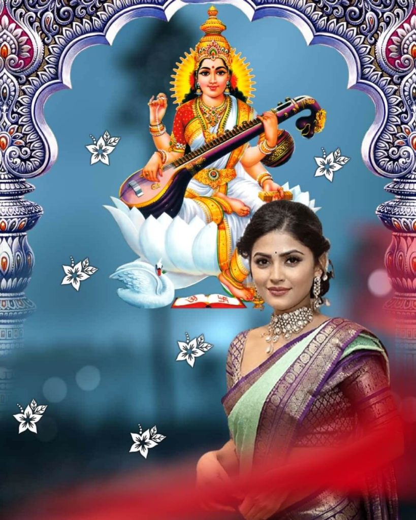 Beautiful Girls Saraswati Puja Special Festival Photo Editing Full HD Free Stock Background