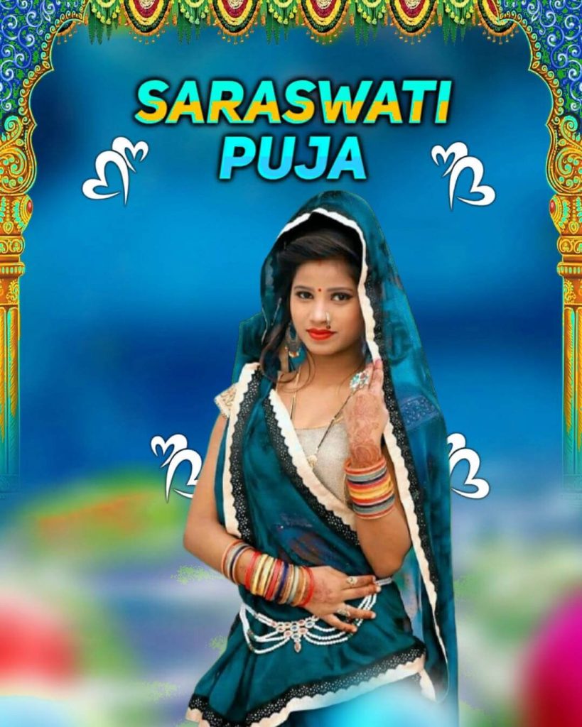 Cute Girls Saraswati Puja CB Background Full HD Download