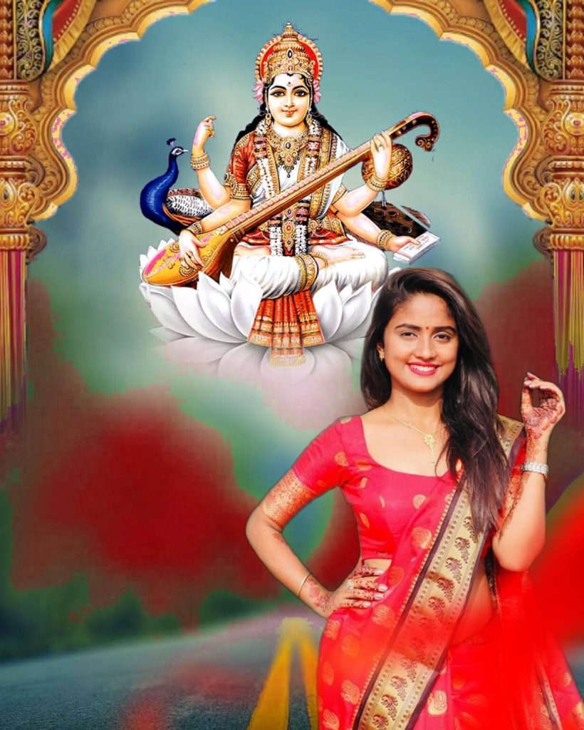 Download Saraswati Puja Special Festival Photo Editing Full HD Background with Girls Images