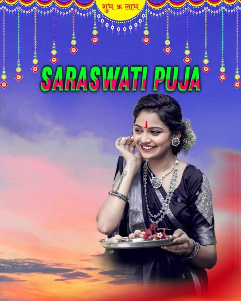 Saraswati Puja Beautiful Cute Girls CB HD Background Download